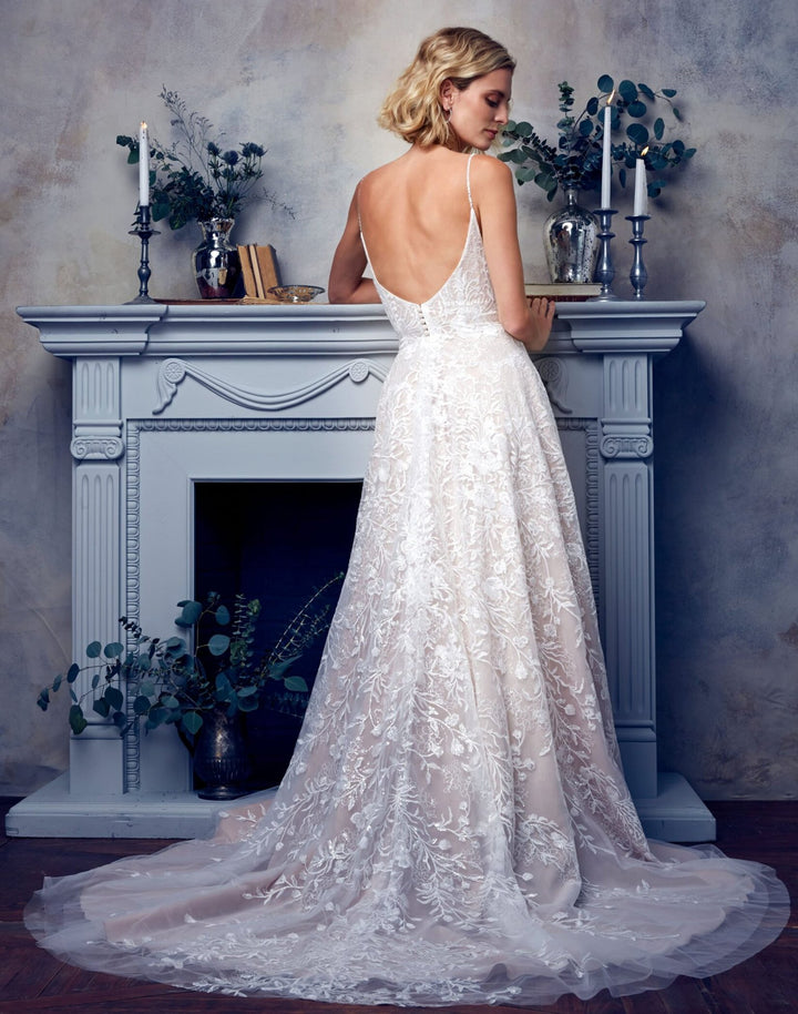 A-Line Gown with Sequined Embroidered Allover Lace - Bride-to-Be Outlet